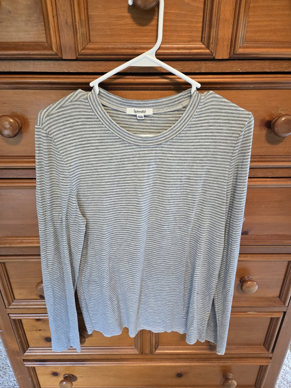 Splendid Gray and White Striped Crewneck Long Sleeve